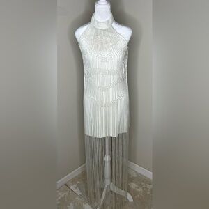 Bebe Lace Fringe White Dress